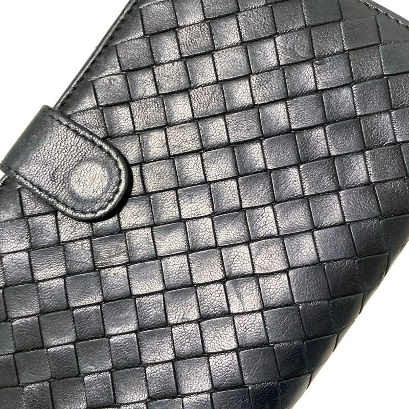 Bottega Veneta Long Wallet Intrecciato 114074 Black Leather