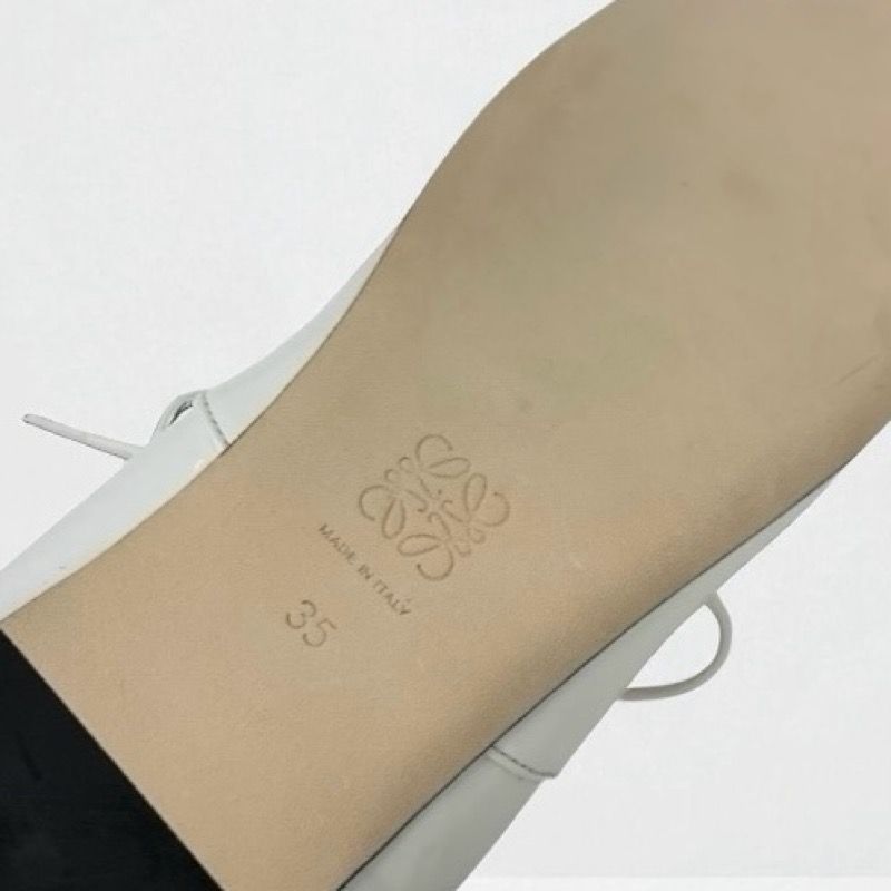 Loewe Flat Shoes Patent White Gold Unused Anagram Soft Derby Lace-up Shoes