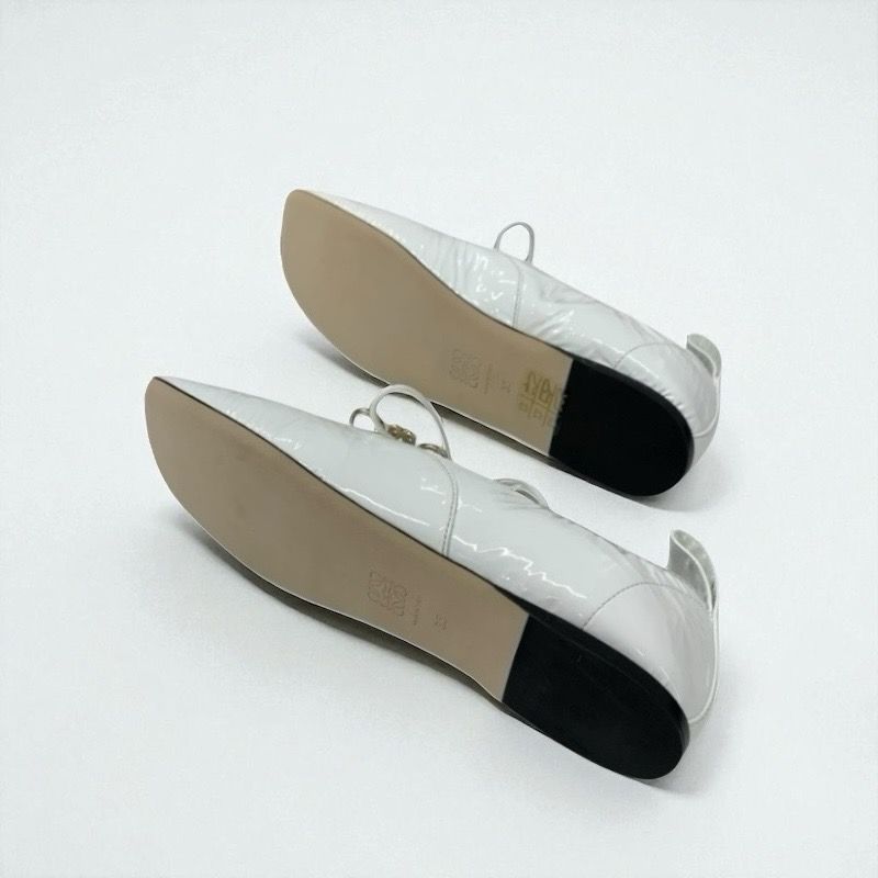 Loewe Flat Shoes Patent White Gold Unused Anagram Soft Derby Lace-up Shoes