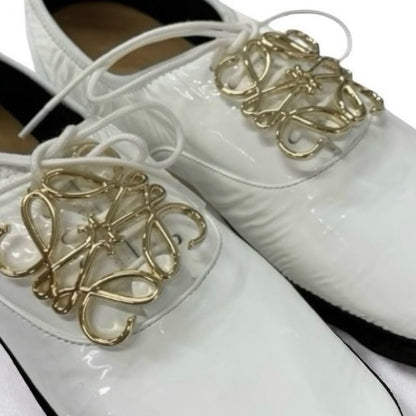 Loewe Flat Shoes Patent White Gold Unused Anagram Soft Derby Lace-up Shoes