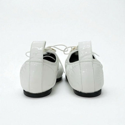 Loewe Flat Shoes Patent White Gold Unused Anagram Soft Derby Lace-up Shoes