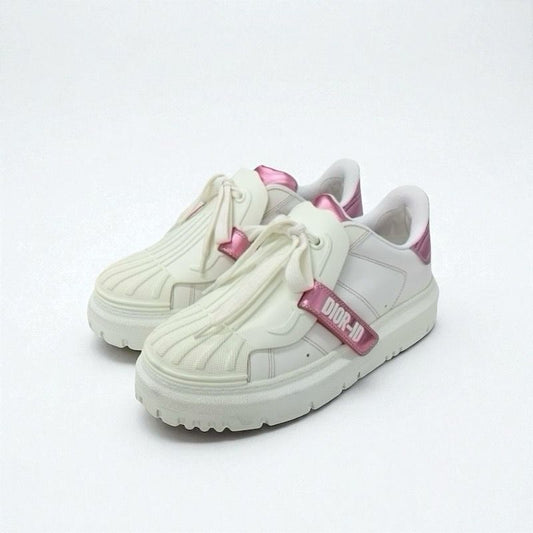 Christian Dior-id Sneakers Shoes Leather Rubber White Pink Logo Velcro