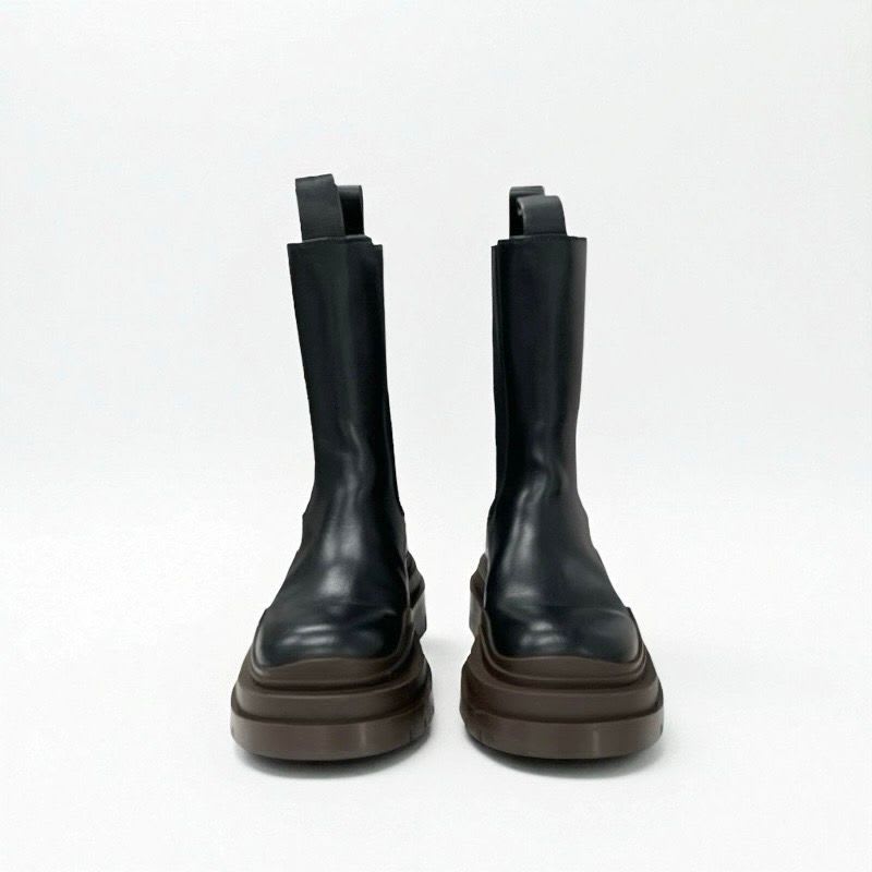 Bottega Veneta Tire Boots Short Shoes Leather Black Brown Chelsea