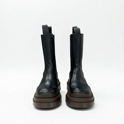 Bottega Veneta Tire Boots Short Shoes Leather Black Brown Chelsea