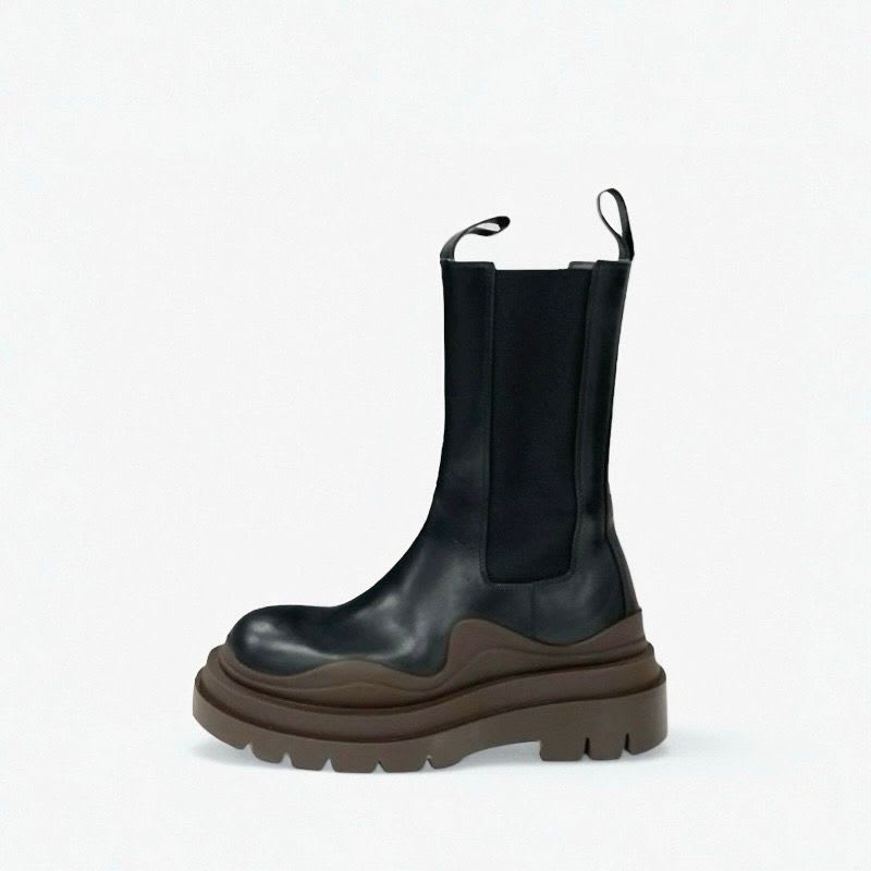 Bottega Veneta Tire Boots Short Shoes Leather Black Brown Chelsea