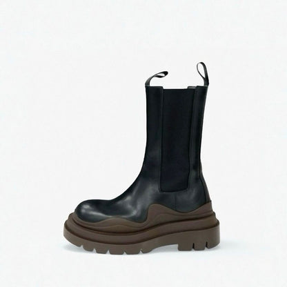 Bottega Veneta Tire Boots Short Shoes Leather Black Brown Chelsea