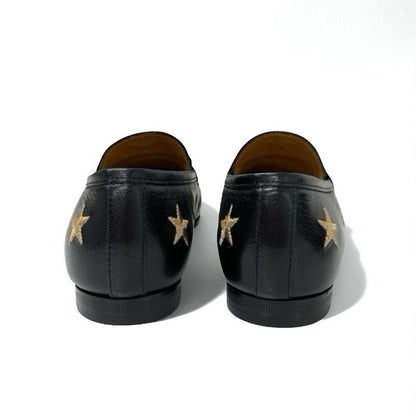 Gucci Loafer Leather Shoes Leather Black Gold Black Horsebit Star Bee Embroidery