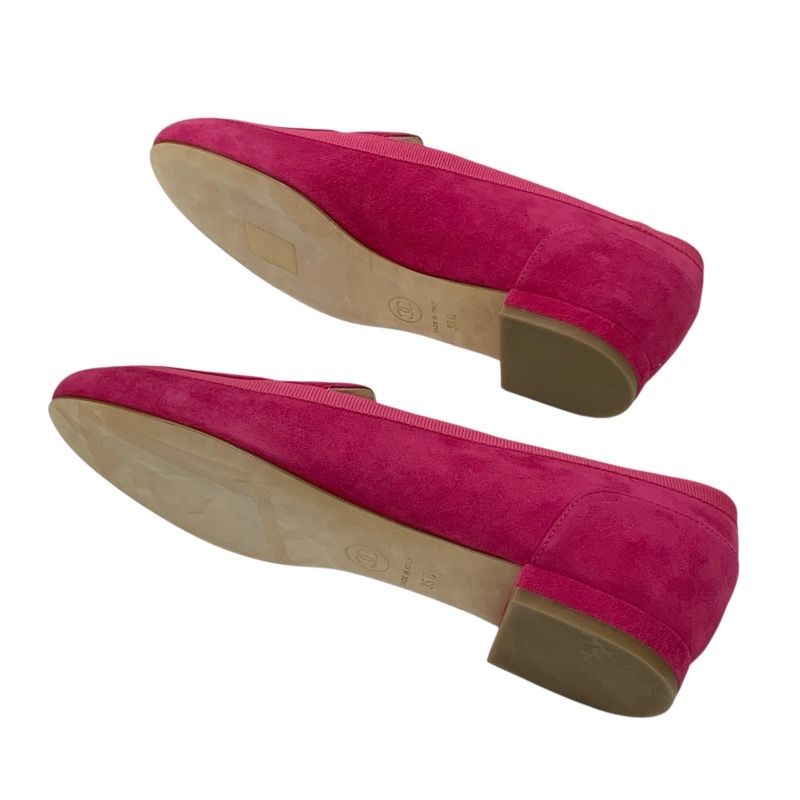 Chanel Loafers Leather Shoes Suede Pink Here Mark Flat Shoes