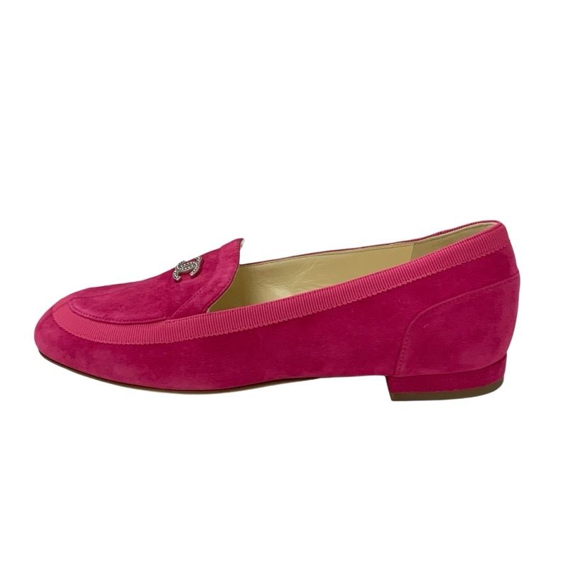 Chanel Loafers Leather Shoes Suede Pink Here Mark Flat Shoes