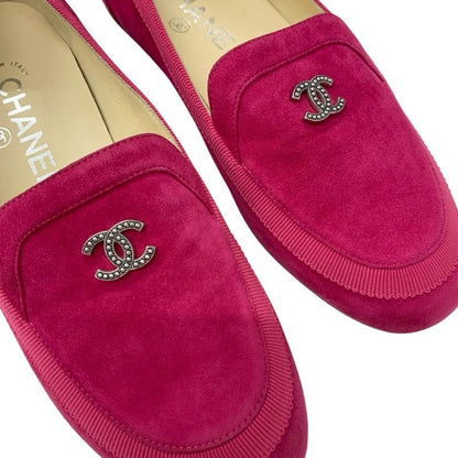 Chanel Loafers Leather Shoes Suede Pink Here Mark Flat Shoes