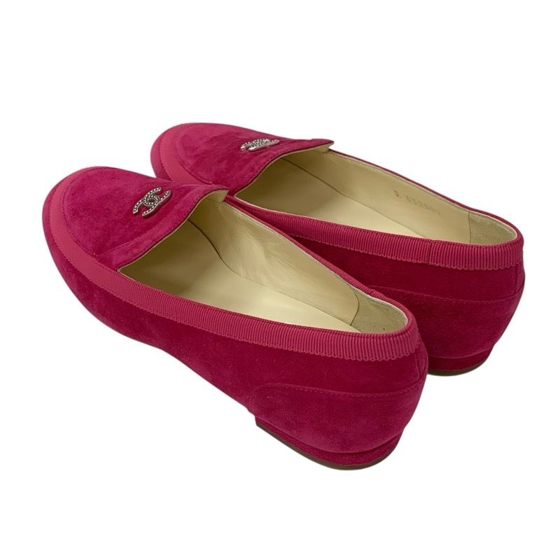 Chanel Loafers Leather Shoes Suede Pink Here Mark Flat Shoes