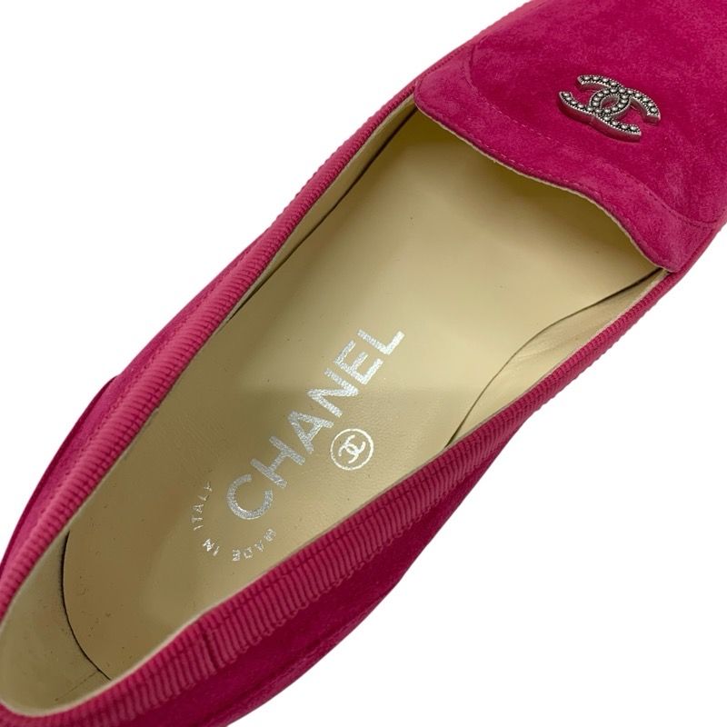 Chanel Loafers Leather Shoes Suede Pink Here Mark Flat Shoes