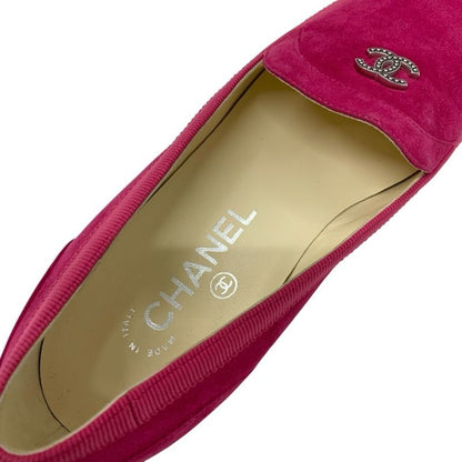 Chanel Loafers Leather Shoes Suede Pink Here Mark Flat Shoes