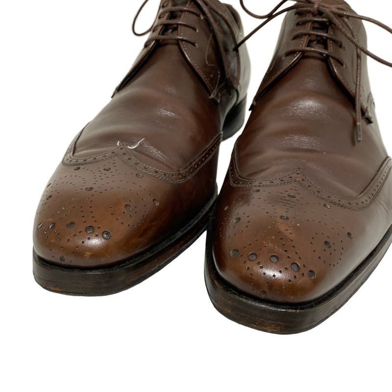 Prada Shoes 5 1 2 Mens - Dark Brown Wingtip With Reupholstered Sole Leather