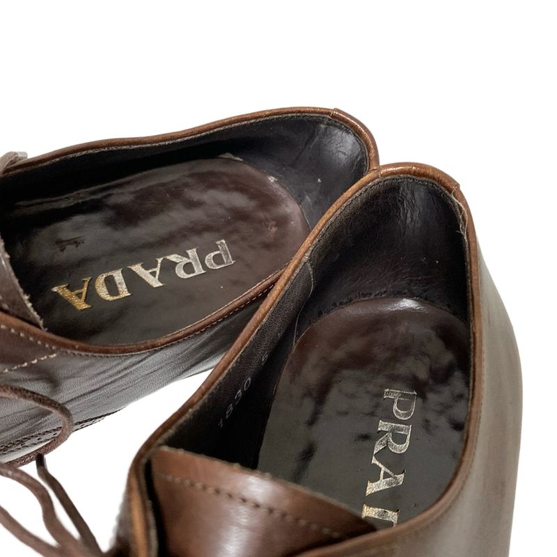 Prada Shoes 5 1 2 Mens - Dark Brown Wingtip With Reupholstered Sole Leather