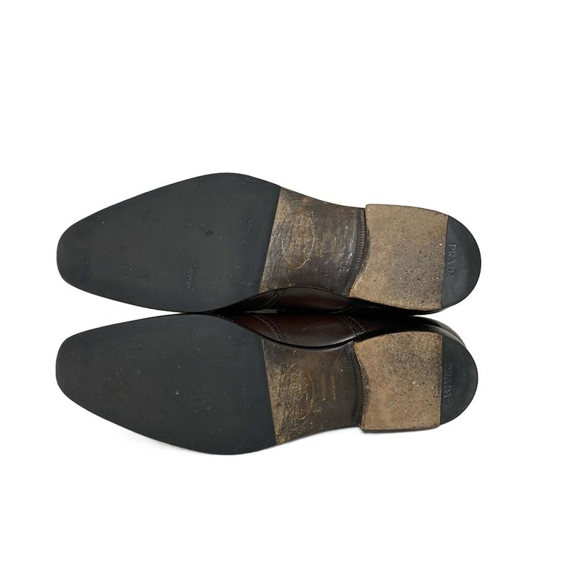 Prada Shoes 5 1 2 Mens - Dark Brown Wingtip With Reupholstered Sole Leather