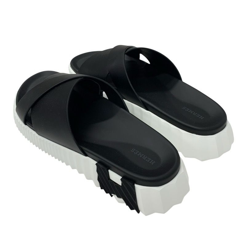 Hermes Infrastructure Sandals Shoes Leather Black White Black Unused