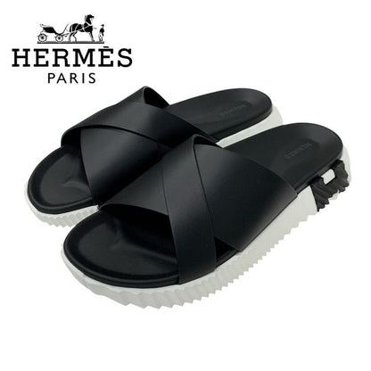 Hermes Infrastructure Sandals Shoes Leather Black White Black Unused