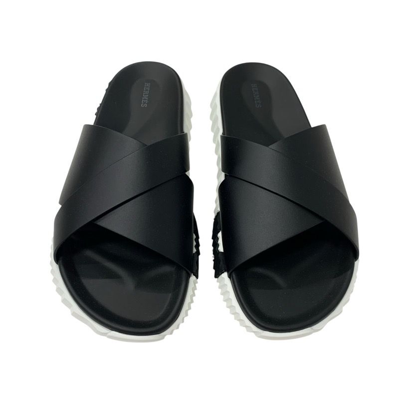 Hermes Infrastructure Sandals Shoes Leather Black White Black Unused
