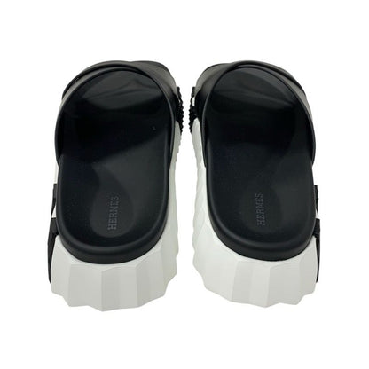 Hermes Infrastructure Sandals Shoes Leather Black White Black Unused