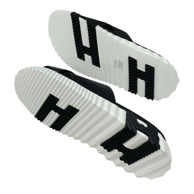 Hermes Infrastructure Sandals Shoes Leather Black White Black Unused