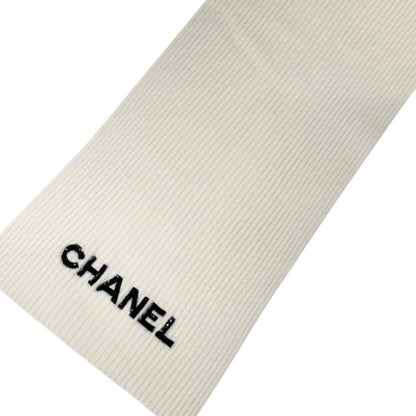 Chanel Muffler Cashmere White Logo Sequins Scarf