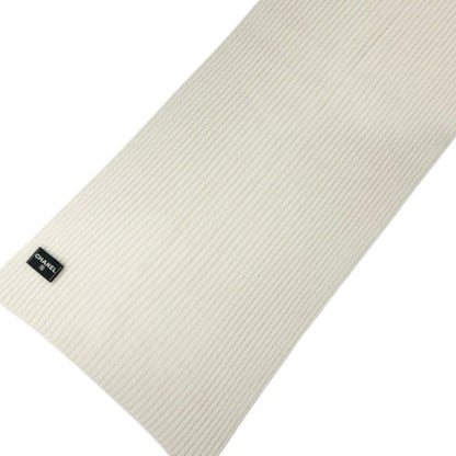 Chanel Muffler Cashmere White Logo Sequins Scarf