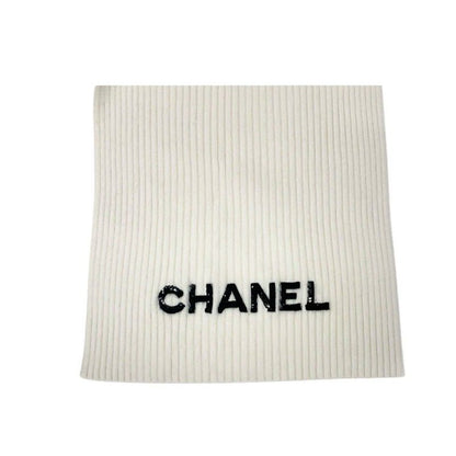 Chanel Muffler Cashmere White Logo Sequins Scarf