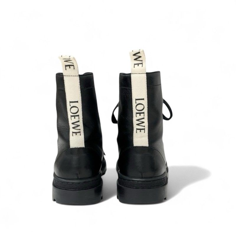 Loewe Boots Short Shoes Leather Black Logo Lace Up Combat
