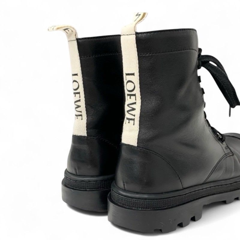 Loewe Boots Short Shoes Leather Black Logo Lace Up Combat