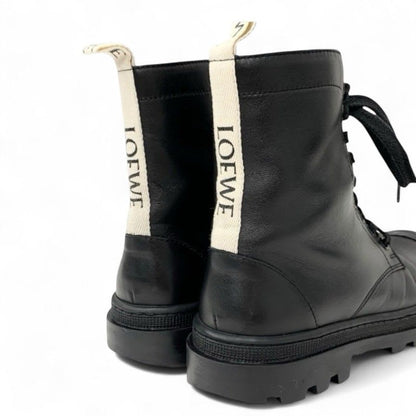Loewe Boots Short Shoes Leather Black Logo Lace Up Combat