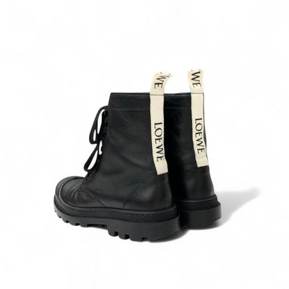 Loewe Boots Short Shoes Leather Black Logo Lace Up Combat