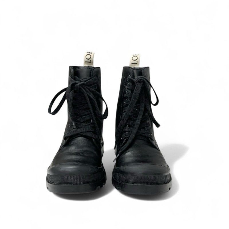 Loewe Boots Short Shoes Leather Black Logo Lace Up Combat