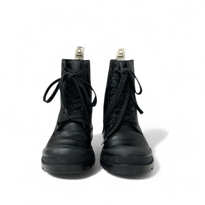 Loewe Boots Short Shoes Leather Black Logo Lace Up Combat