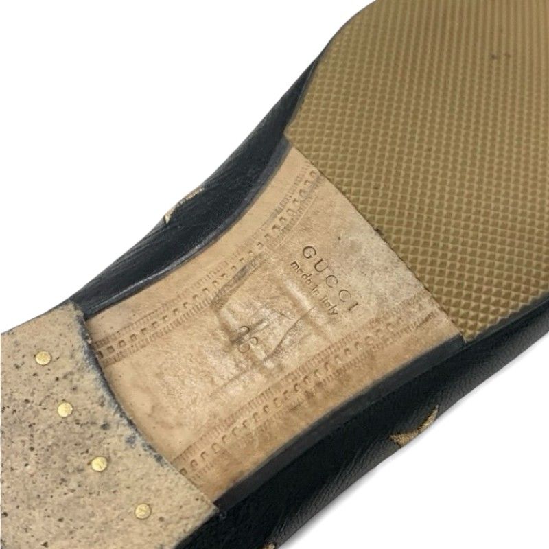 Gucci Loafer Leather Shoes Leather Black Gold Horsebit Star Bee Embroidery Flat