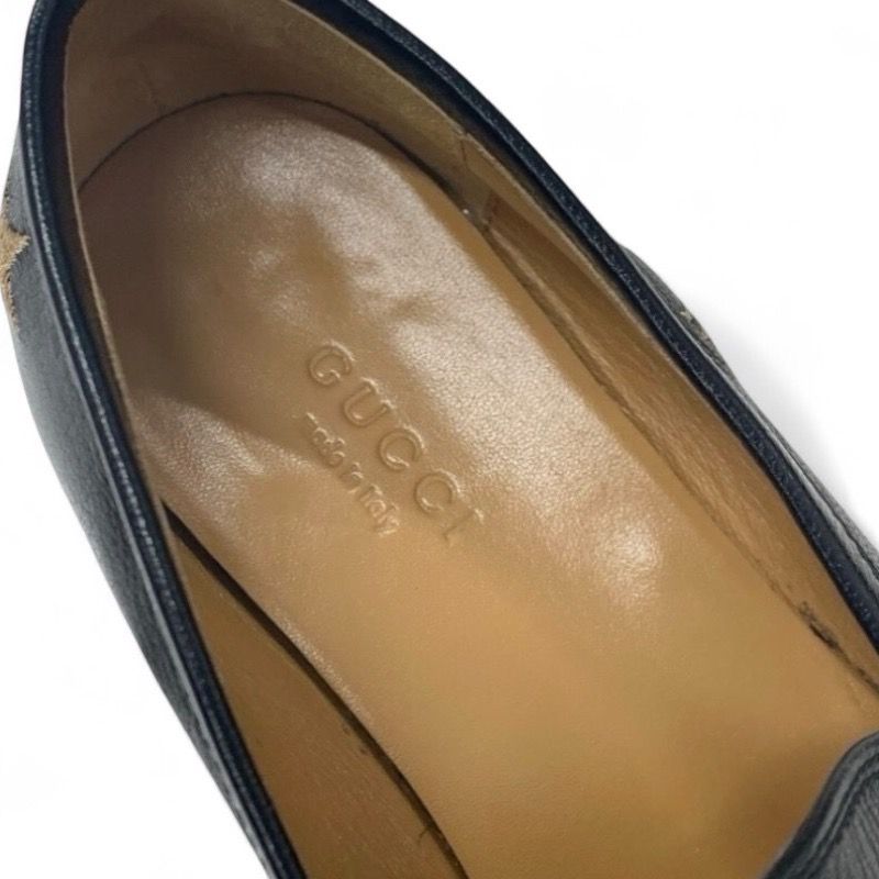 Gucci Loafer Leather Shoes Leather Black Gold Horsebit Star Bee Embroidery Flat