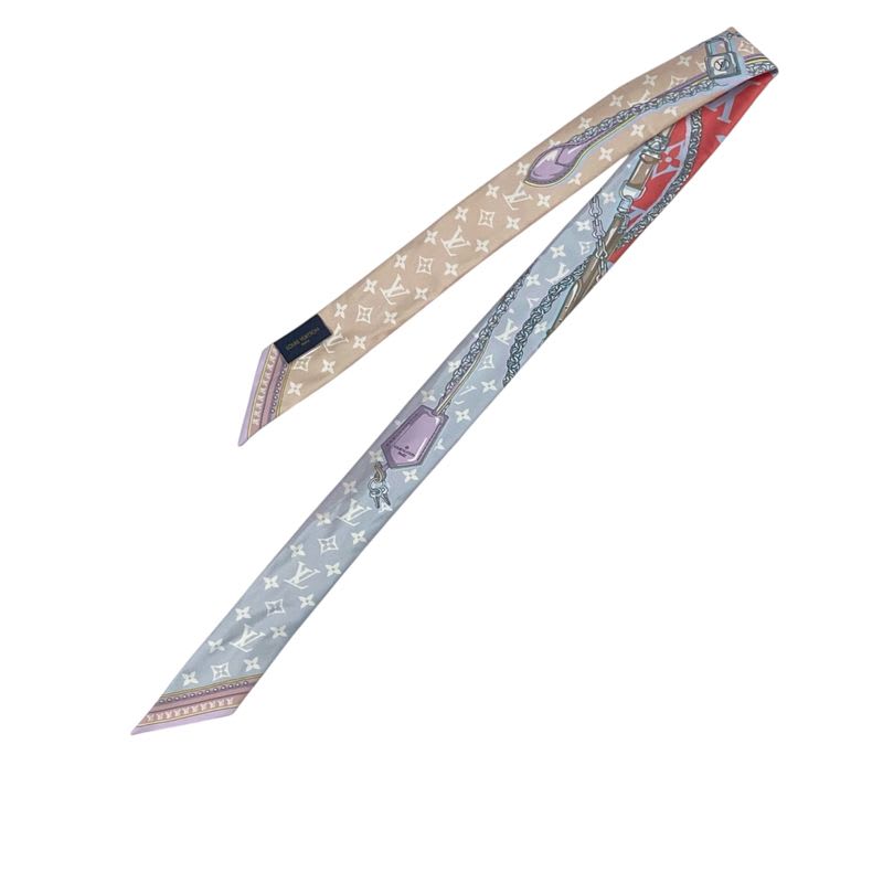 Louis Vuitton Current Twilly Silk Monogram Logo All Over Pattern Pink Blue