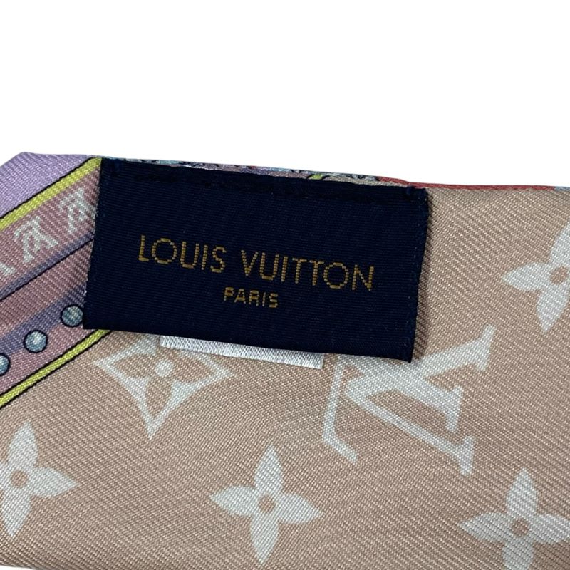 Louis Vuitton Current Twilly Silk Monogram Logo All Over Pattern Pink Blue