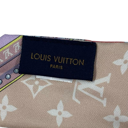 Louis Vuitton Current Twilly Silk Monogram Logo All Over Pattern Pink Blue