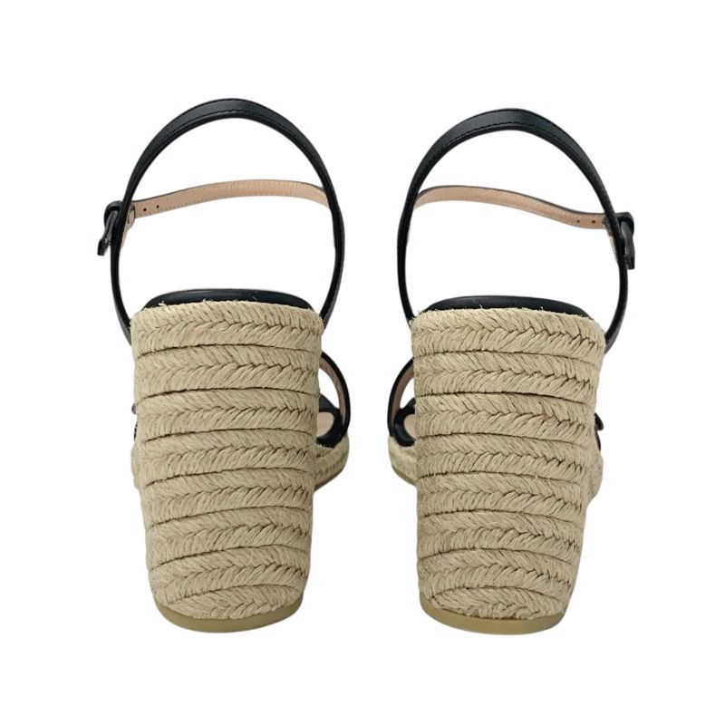 Gucci Double G Sandals Shoes Leather Black Gold Wedge Sole Ggmarmont Strap