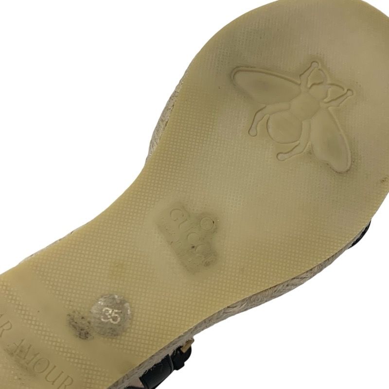 Gucci Double G Sandals Shoes Leather Black Gold Wedge Sole Ggmarmont Strap