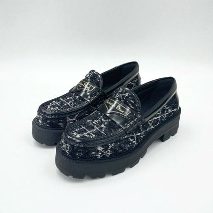 Christian DIOR Boy Loafer Leather Shoes Fabric Leather Black White Black