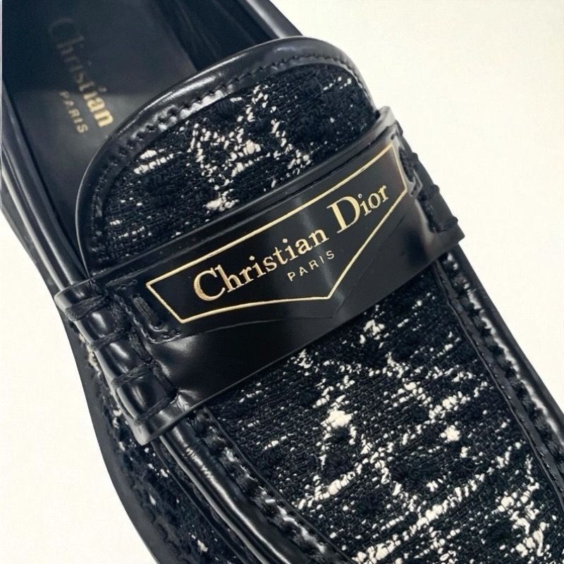 Christian DIOR Boy Loafer Leather Shoes Fabric Leather Black White Black