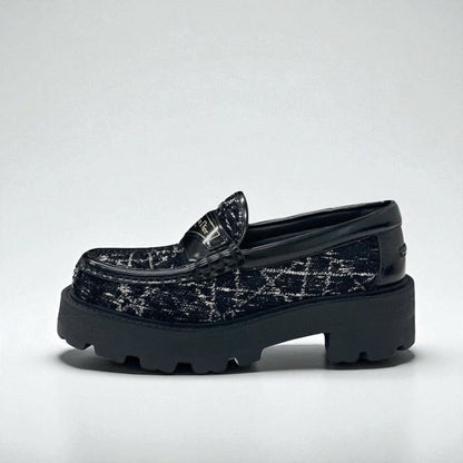 Christian DIOR Boy Loafer Leather Shoes Fabric Leather Black White Black