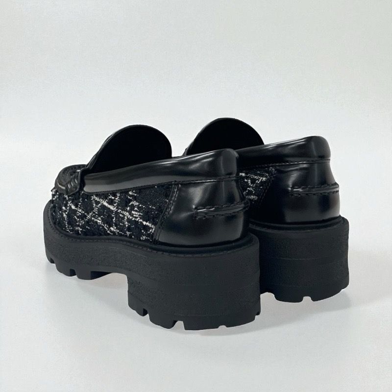 Christian DIOR Boy Loafer Leather Shoes Fabric Leather Black White Black