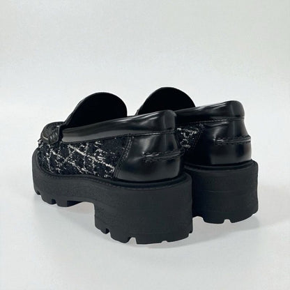 Christian DIOR Boy Loafer Leather Shoes Fabric Leather Black White Black