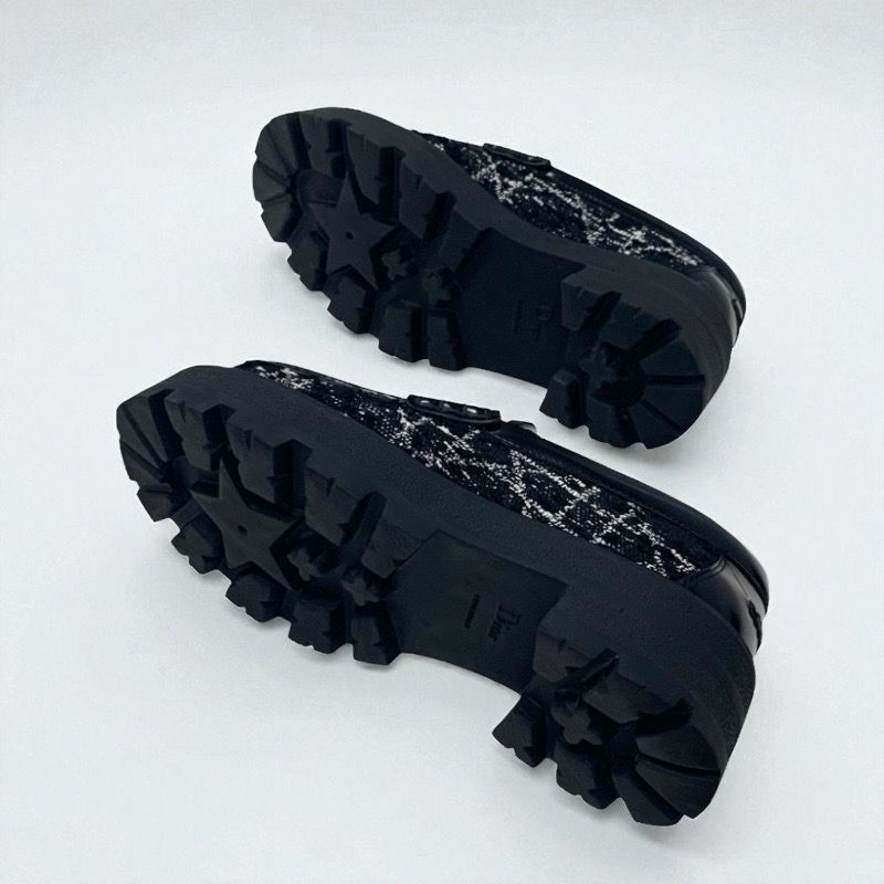 Christian DIOR Boy Loafer Leather Shoes Fabric Leather Black White Black