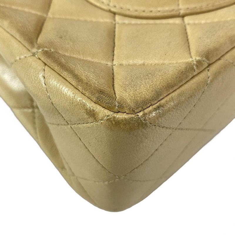 Chanel Shoulder Bag Double Flap Matelasse A01113 Beige Chain Shoulder Gold