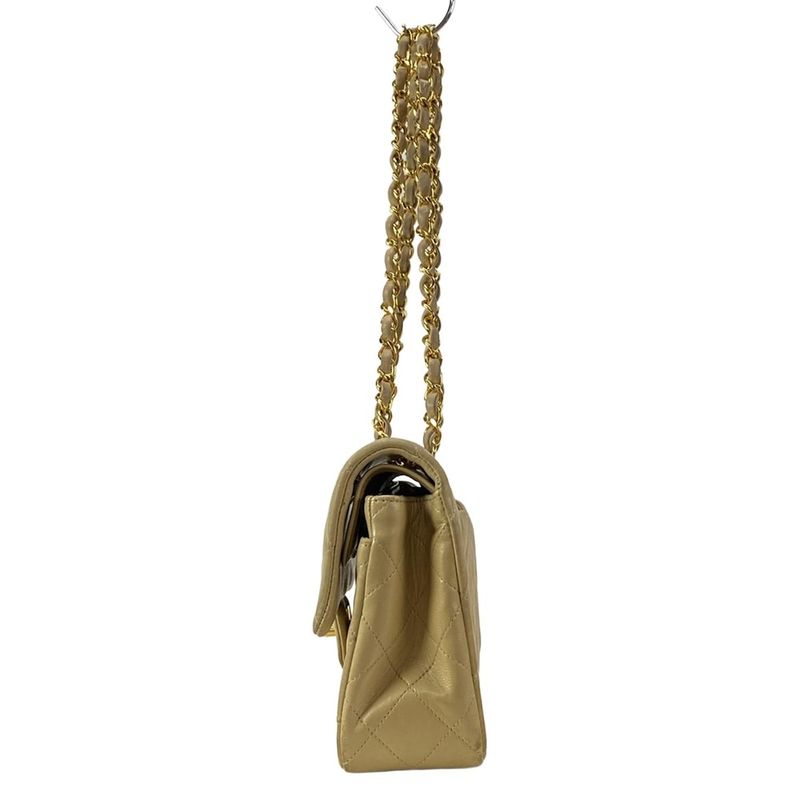 Chanel Shoulder Bag Double Flap Matelasse A01113 Beige Chain Shoulder Gold