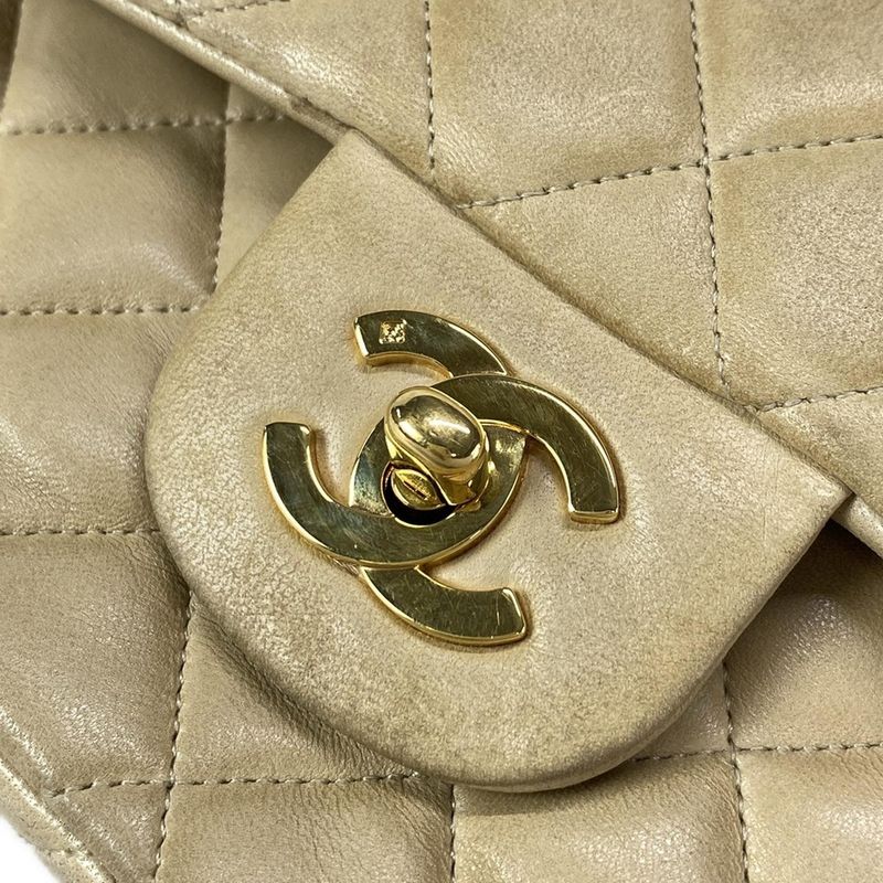 Chanel Shoulder Bag Double Flap Matelasse A01113 Beige Chain Shoulder Gold